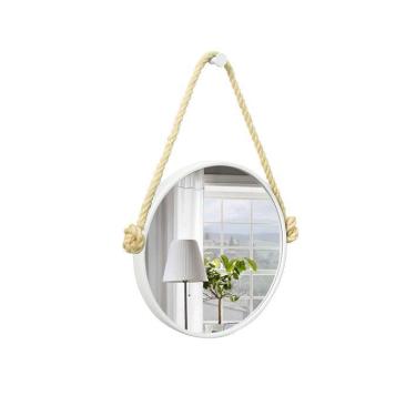 Imagem de Espelho Decorativo Adnet Branco Alça Sisal Natural 50 Cm Redondo
