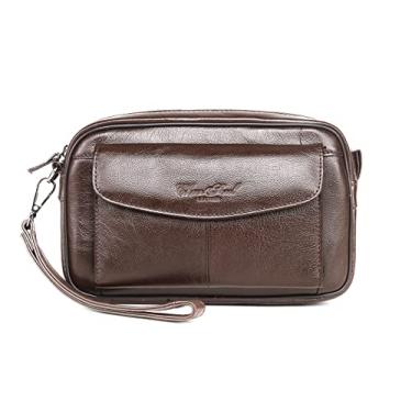 Imagem de Bolsa organizadora de couro masculina com compartimentos para proteção de cartão de crédito, F - café, Without Card Slots