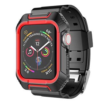 Imagem de Takfox Pulseira Smartwatch com capa para Apple Watch Band de 38 mm e 42 mm, capa protetora esportiva de silicone para pulseira respirável para Apple Watch Series 3/2/1 38 mm 42 mm-vermelho