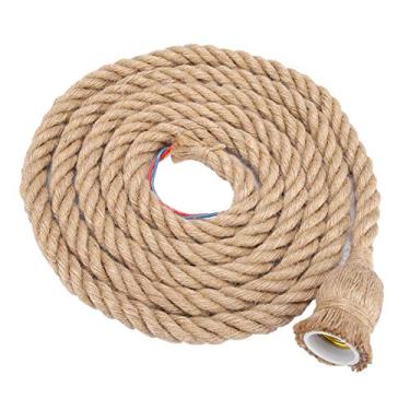 Imagem de kit de luz pendente E27 de 2 m,Pilipane Base de luz de teto de corda de cânhamo, cabo de luz vintage para pendurar, suporte de lâmpada pendente para quarto de casa (M)