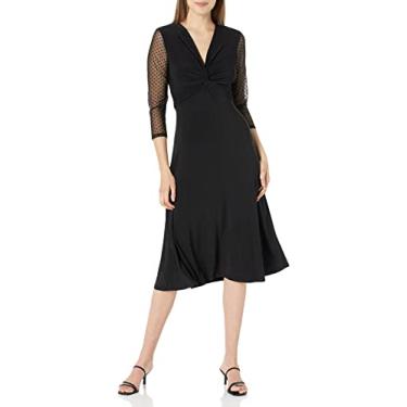 Imagem de Anne Klein Vestido midi feminino com nó frontal, Anne Black, PP