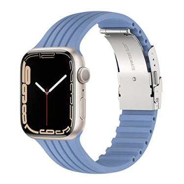 Imagem de ALMNVO Pulseira de Silicone Macia para iWatch SE Series 8/Ultra /7/6/5/4/3/2/1, Banda Leve e Respirável com Fivela de Metal para Apple Watch 49mm 38mm 41mm 40mm 45mm 44mm 42mm