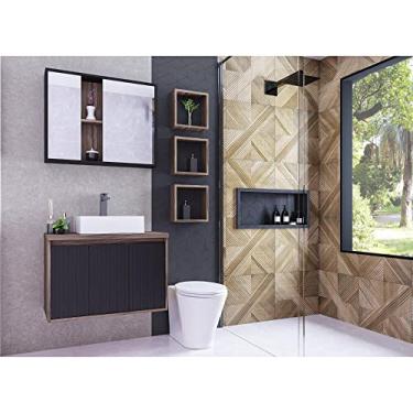 Imagem de Espelheira para Banheiro 80cm 2 Portas Alice Darabas Agardi Preto