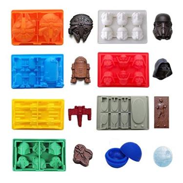 Imagem de FantasyBear Molde em forma de Guerra nas Estrelas, conjunto de 8 moldes flexíveis de silicone para amantes de Star Wars Robôs Decoração de bolo de aniversário Moldes de doces Moldes de chocolate Moldes de sabonete Moldes de gelatina (conjunto de 8 peças)