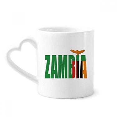 Imagem de Caneca com nome da bandeira do país da Zâmbia caneca de café cerâmica copo de coração de vidro