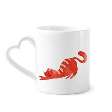 Imagem de Caneca de aquarela animal gato gordo esticamento caneca de café cerâmica copo de coração de vidro