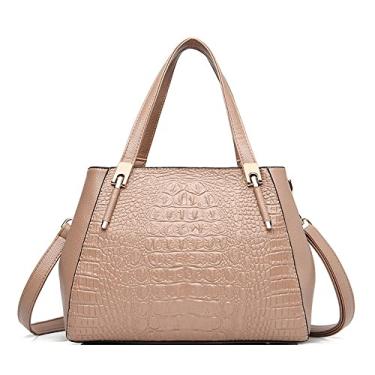 Imagem de Bolsa de mão grande com alça superior para mulheres, bolsa transversal de crocodilo, bolsa de ombro feminina moderna, Caqui
