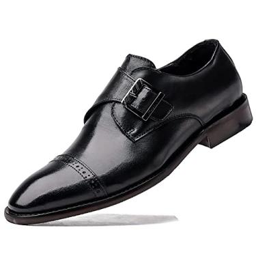 Imagem de Vestido Oxford para homens Slip On Monk Strap Cap Biqueira polida couro antiderrapante sola de borracha antiderrapante trabalho (Color : Black, Size : 42 EU)