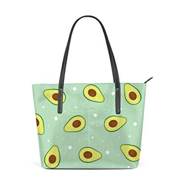 Imagem de Bolsa de ombro feminina sacola de couro para compras grande trabalho, verde, decoração de abacate, bolsa casual