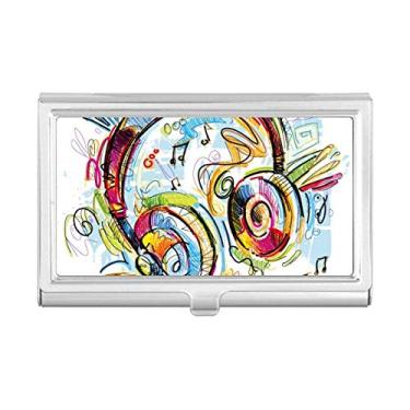 Imagem de Fone de ouvido colorido com estampa de música louca, porta-cartões de visita, caixa de bolso