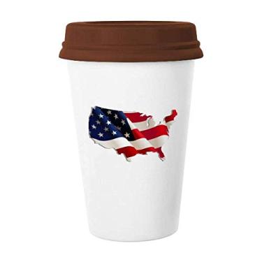 Imagem de Caneca de cerâmica com mapa da bandeira dos Estados Unidos de estrelas e listras, copo de cerâmica