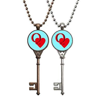 Imagem de OFFbb-USA Colar com pingente de chave de pôquer, coração rainha do amor, joia para decoração de casal