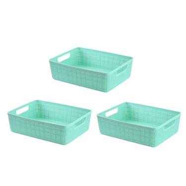 Imagem de Kit 3 Cestos Organizadores Multiuso Decorativo Rattan 4,7L Cor: Verde