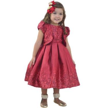 Imagem de Vestido Vermelho Glitter Infantil Com Bolero - Casamento Formatura - M
