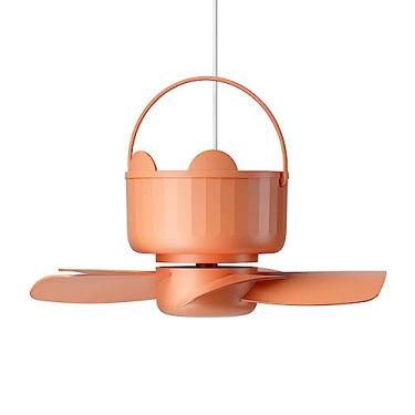 Imagem de Ventilador de teto para barraca cama acampamento ao ar livre casa controle remoto temporizador USB 3 engrenagens refrigerador dormitório ventiladores suspensos portáteis 5 lâminas circulação de ar silencioso, laranja