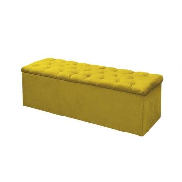 Imagem de Calçadeira Baú P/ Box Casal 140cm Sofia c/ Capitonê Corano Amarelo - LM DECOR