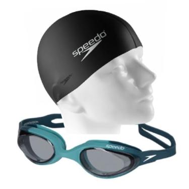 Imagem de Kit Natação Speedo Óculos Hydrovision + Touca Flat Silicone Preta (verde)
