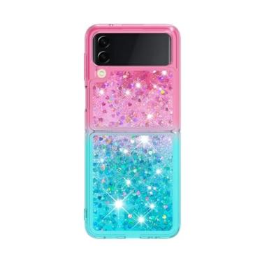 Imagem de Para Samsung Z Flip 4 flip 5 Capa luxuosa com glitter areia movediça para Samsung Galaxy Z Flip5 Zflip 3 4 5 Capa gradiente Bling à prova de choque, rosa verde, para Samsung Z Flip 4