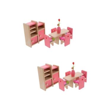 Imagem de Toyvian 2 Conjuntos Casa De Jogos Conjunto De Madeira Brinquedo De Móveis De Casa De Boneca Mesa De Jantar e Cadeiras Casa De Bonecas Casinha De Boneca Mobiliário Sala De Brinquedos Rosa