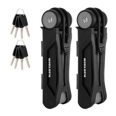 Imagem de BIGLUFU Trava de bicicleta, travas dobráveis de bicicleta com 4 chaves, cadeado de corrente de motocicleta de scooter de bicicleta, trava dobrável de liga de aço resistente com suporte de montagem 2 peças, desdobramento de 86 cm/34 polegadas, 900 g