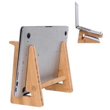 Imagem de Nuvograin Suporte vertical de madeira para mesa, suporte de laptop de bambu compatível com MacBook Air Pro/Dell XPS/Surface Pro/HP/Pixelbook/Lenovo, mais laptops de 13 a 15,6 polegadas