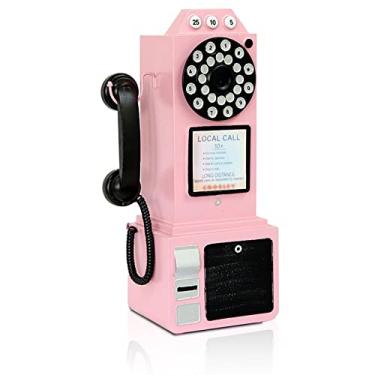 Imagem de Telefone antigo - modelo de telefone fixo com mostrador rotativo, adereços de telefone clássicos vintage retrô artesanato montado na parede ornamentos decoração de cabine de janela de café bar - 24 cm C x 16 cm L x 45 cm A, rosa B