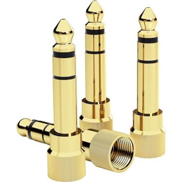 Imagem de Adaptador de telefone estéreo banhado a ouro 6,35 mm macho para adaptador de áudio fêmea de 3,5 mm, Dourado, 5pack