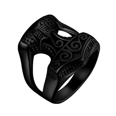 Imagem de Anéis Viking nórdicos masculinos - amuleto de aço inoxidável vintage nó celta nórdico Valknut runa deus Odin Mjolnir anel de dedo escandinavo martelo do Thor crânio guerreiro joia gótica para homens mulheres, 12, Aço inoxidável, Sem pedras preciosas