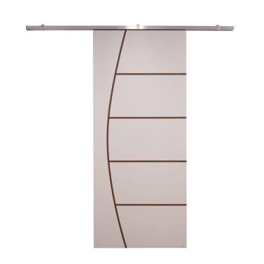 Imagem de Porta De Correr Branco Prime Frisada Kit Alumínio F04 - 210x70