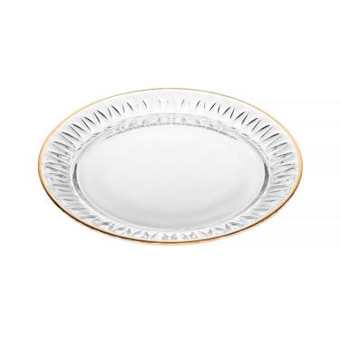 Imagem de Conjunto 2 Pratos para Sobremesa de Cristal com Fio de Ouro Radial 20cm 220379 - Lyor