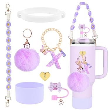 Imagem de Conjunto de acessórios para copos Stanley, topo de palha com laço de 10 mm, bota de silicone, alça de alça de garrafa de água, pingentes de letras para tampa de canudo Stanley Cup 1,134 g Copo de 850