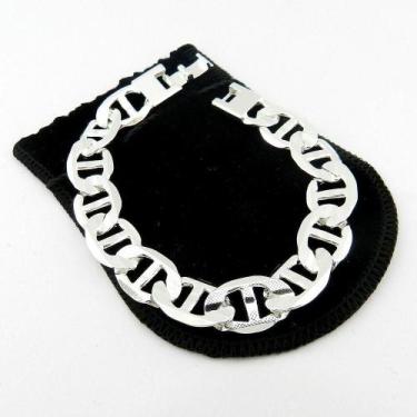 Imagem de Pulseira Masculina 21cm 12mm Largura Folheada Prata PL477 - WNBIJOUTER