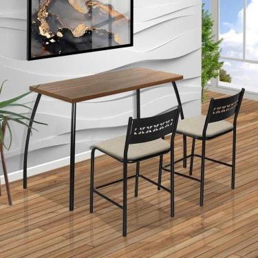 Imagem de Mesa Para Cozinha Pequena Com Duas Cadeiras Preto E Bege Fit Flora Aço Nobre