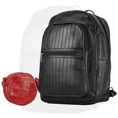 Imagem de Kit Mochila Bolsa Feminina Couro Envernizado + Bolsa Transversal Oval 