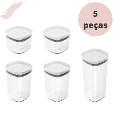 Imagem de Conjunto De Potes Herméticos Block Modular Empilháveis 5 Peças Com Ved