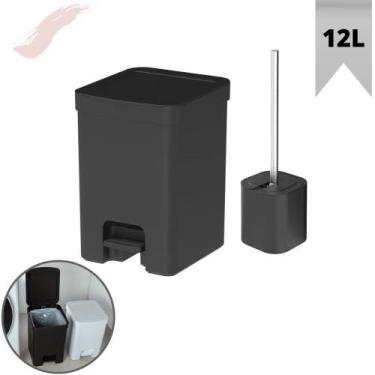 Imagem de Kit Lixeira De Banheiro De Pedal 12L E Escova Sanitária Inox com Supor