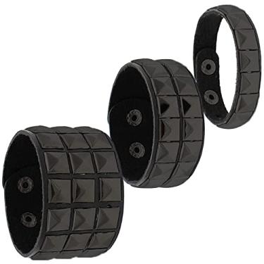 Imagem de BaBakiak Pulseira punk cravejada de couro dos anos 80, 3 peças, pulseira de couro cravejado de rock para homens e mulheres, 6.8 inch, Couro sintético, Sem pedras preciosas