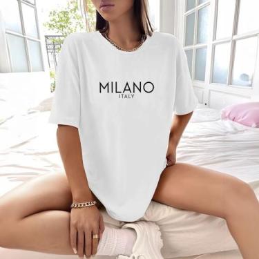 Imagem de Camisa Camiseta Feminina Estampada Milano Italy 100% Algodão Fio 30.1 