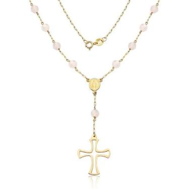 Imagem de Colar Terço Ouro 18k 750 Com Cristais Facetados 4mm - 45cm - Paulistan