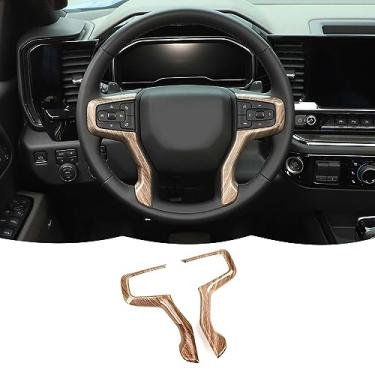 Imagem de Kit de decoração de capa de volante acessórios interiores para Chevrolet Silverado 2019-2023, para Chevrolet Tahoe 2021-2023, para SUV suburbano 2020-2023, grão de madeira