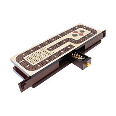 Imagem de House of Cribbage - Continuous Cribbage Board / Box Inlaid in Maple / Wenge Wood: 4 Track - Cards and Pegs Storage Drawer with Score Marking Fields for Skunks, Corners and Won Games