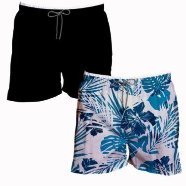 Imagem de Kit 2 Shorts Masculino Liso e Estampa Florida Preto Praia - Bueno Stor