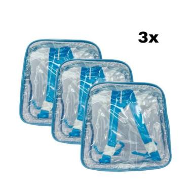Imagem de KIT COM 3 MINI mochila AZUL  infantil transparente cristal escola viag