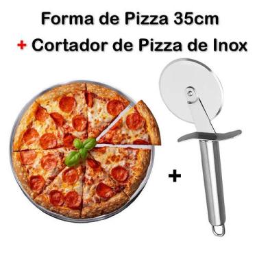 Imagem de Forma de Pizza e Cortador de Pizza - Kit Assadeira Pizza  Aluminio 35c