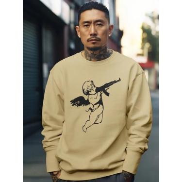 Imagem de Blusa De Frio Moletom Masculino Sem Capuz Careca Flanelado Algodão Pre