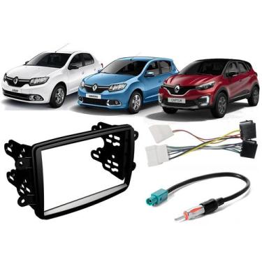 Imagem de Moldura Painel 2 Din Com Chicote Ligação e Adaptador Antena Renault Sa