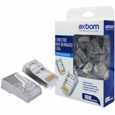 Imagem de Kit 100 Conector Blindado Rj45  8P8C Cat6E Gigabit Rede Exbom Rj45C6M1