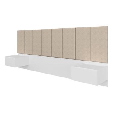 Imagem de Cabeceira Estofada Suspensa Cama Casal Bulgária Branco/bege - Ma