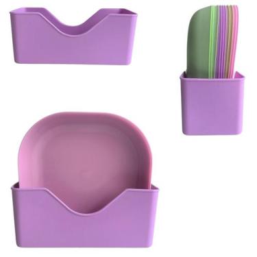 Imagem de 10 Pratos Plástico Infantil pra Servir + Suporte Organizador - Jf, Rox