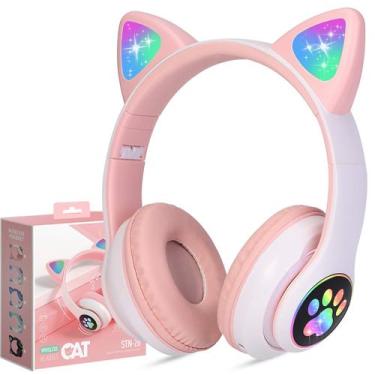 Imagem de Fone Ouvido Bluetooth Sem Fio Cat Luz Led Rgb Orelha De Gato - Leffa S